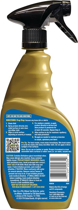 Rain-X 620234SRP Carpet & Upholstery Cleaner Repellent for Car Interiors & More, Cleans + Repels Spills while Preventing Stains, Fresh Scent 16 Fl Oz.