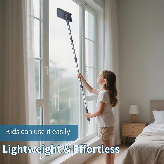 3 in 1 Window Squeegee for Home, Window Cleaning Kit with 60" Extension Pole, Professional Window Cleaner Tool for Outdoor Windows, Glass, Mirrors, Screens with 3 Microfiber Cloths & Screen Brush