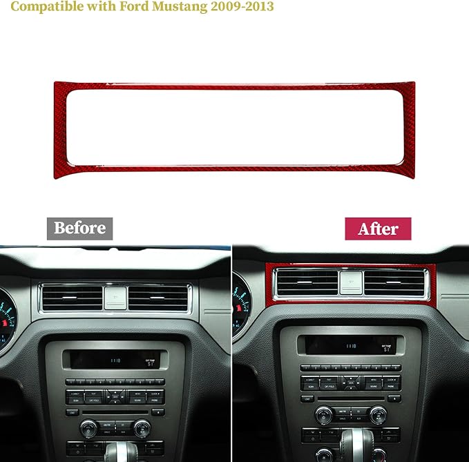 Real Carbon Fiber Trim for Ford Mustang Accessories | for 2009 2010 2011 2012 2013 2014 Central Console Dashboard Air Outlet Vent Interior Thick Overlay Decal
