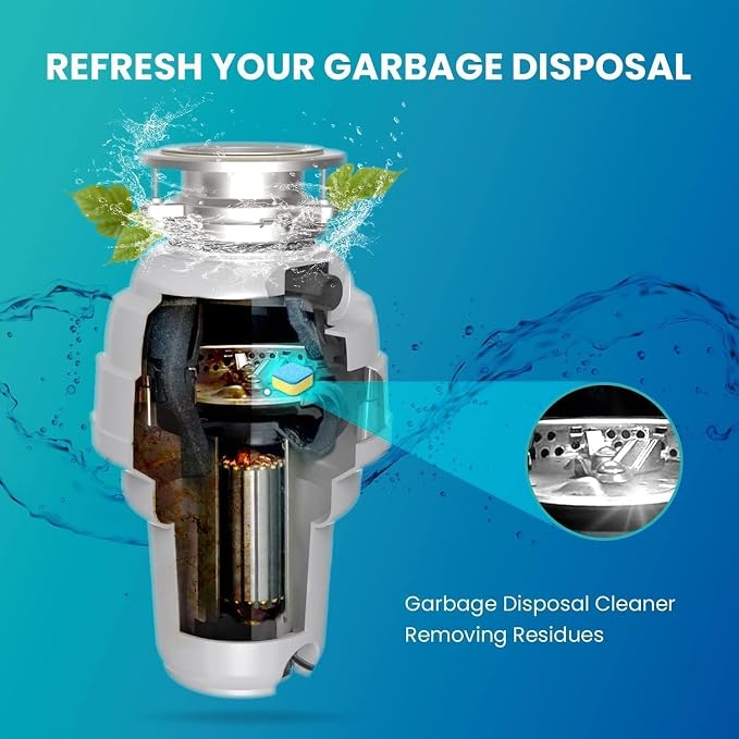 Garbage Disposal Cleaner and Deodorizer 24 Tablets: Maravello Sink Foaming Garbage Disposer Freshener - Kitchen Drain Cleaning Pods with Lemon Fresh Formula - 1 Year Supply