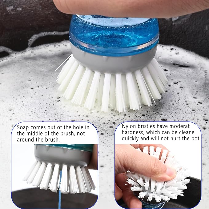 Scrub Brush 4 Pack for OXO Soap Dispenser & Dish Brush | Refill B compatible, stiff nylon bristles, white round 2.75" heads, kitchen sink brush, dish wand refill, safe for non-stick
