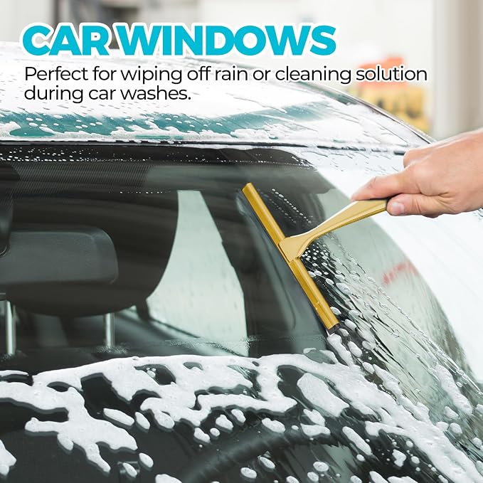 ALFLOD 12" Shower Squeegee for Glass Doors, Tile Walls, Car Windows, Gold | Bathroom accessories, new home essentials, silicone blade, metal handle, adhesive hook, household tool, multipurpose cleaner