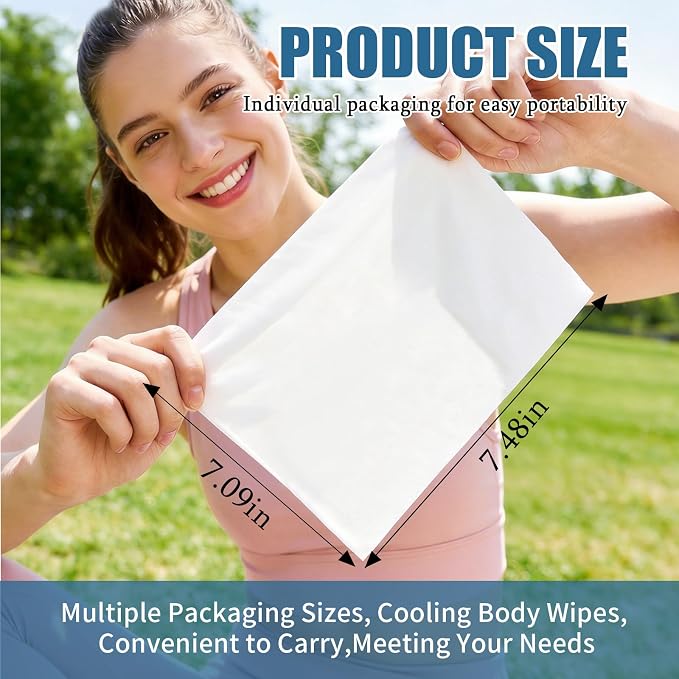 Cooling Face Body Wipes - 5 Packs of 10 (50 Wipes) - Disposable Individually Wrapped No-Rinse Cooling Towels, Extra-Thick Oversized Body Cleansing Wipes for Sports, Travel, and Camping in Hot Weather