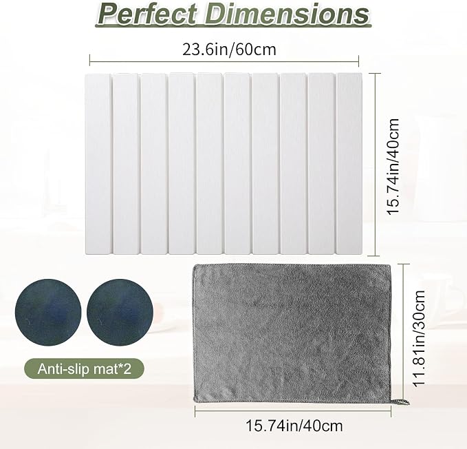 Dish Drying Mat Large Stone Dish Drying Mat For Kitchen Counter Collapsible Quick-Drying Sleek Diatomaceous Versatile Stone Drying Mats For Cups Dishes Bottles Marble (white, 16''X24'')