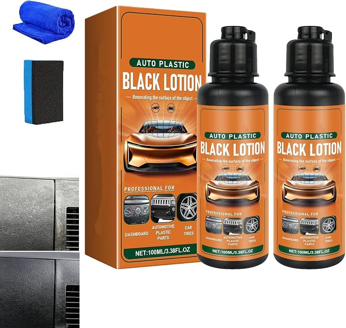 Auto Plastic Restorer Kit, Plastic Restorer for Cars, 100ml Car Interior Care Restorer Kit with Sponges, Auto Plastic Black Lotion, Restores The Original Color and Shine of Automotive Plastics (2PC)