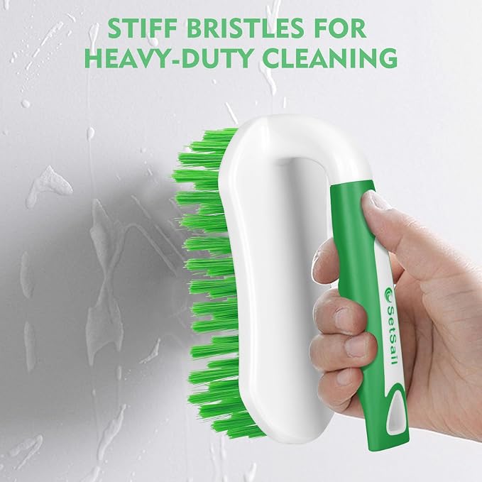 SetSail Scrub Brush, Stiff Bristle Cleaning Scrubber, 2 Pack(Green) | Durable Bristles Ergonomic Non-Slip Tpr Grip. U-Style Hanging Loop for Storage. Use for Shower, Tub, Tile, Kitchen, Carpet.