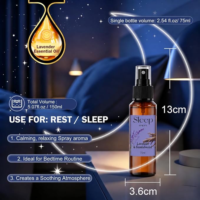 SCENTORINI Sleep Spray, 5.07 oz Pillow Spray with Lavender Essential Oil | Lavender & Sandalwood, Chamomile Scent for Sleep Relaxing, Pillow Mist for Bedding, Sheets Liners, Room Spray Air Freshener