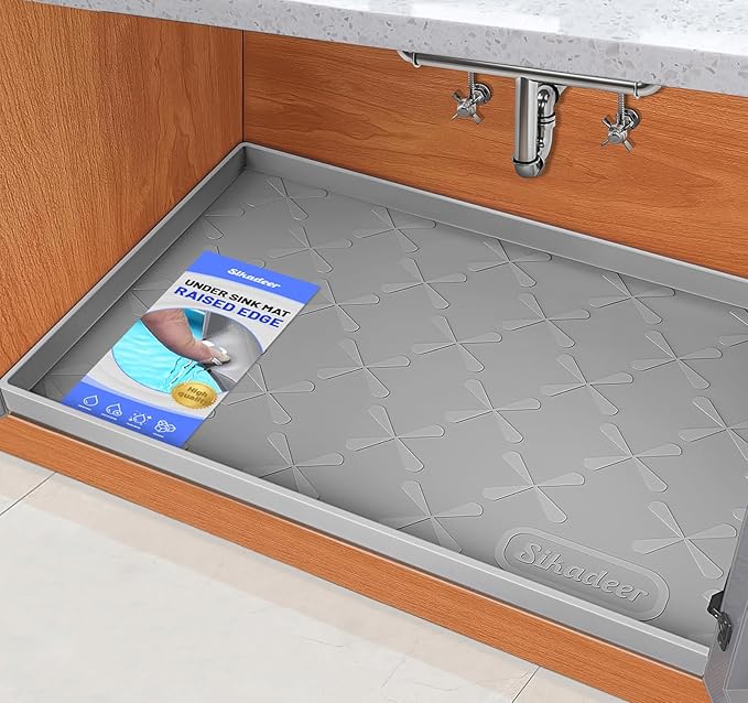 SIKADEER Under Sink Mat Waterproof 34" x 22", Silicone Mat Kitchen Drawer Shelf and Cabinet Liner, Sink Protector for Kitchen Organizers and Storage, Boot Tray Pet Food Mats