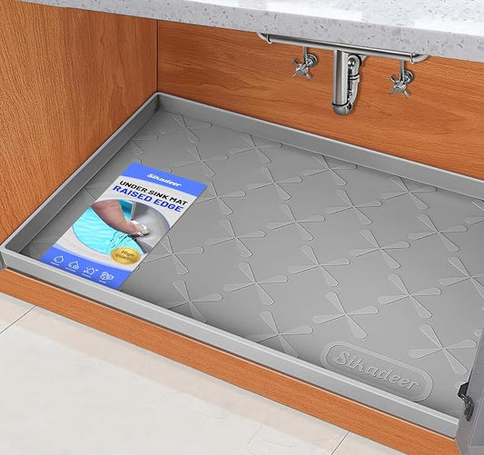 SIKADEER Waterproof Under Sink Mat 22x19, Raised Edge Silicone Mat Under Sink Shelf Liner, Sink Protector Kitchen Cabinet Tray for Bathroom Vanity and Small Cabinets, Cat Food Mat