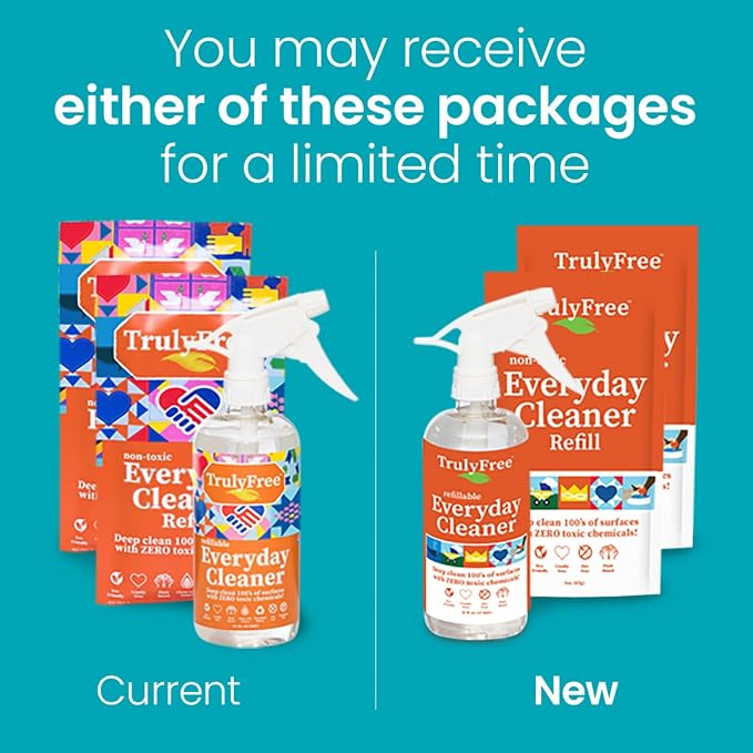 Truly Free Everyday Cleaner Kit - Multipurpose Cleaner Spray, Kitchen Counter Cleaner, Natural Cleaning Products, Multi-Surface Household Solution, 16 oz Reusable Empty Bottle + Two Fills, 3 oz ea.