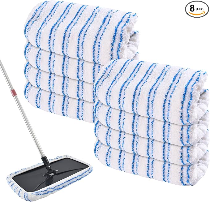 8 Pack Mop Heads Replacements for OCedar Hardwood Floor 'N More Microfiber Mops,Terry Cloth Mops Refills 15 x 8 Flat Dust Mop Pads for O Cedar mop, Washable Mopping Pads(Mop Handle Not Included)