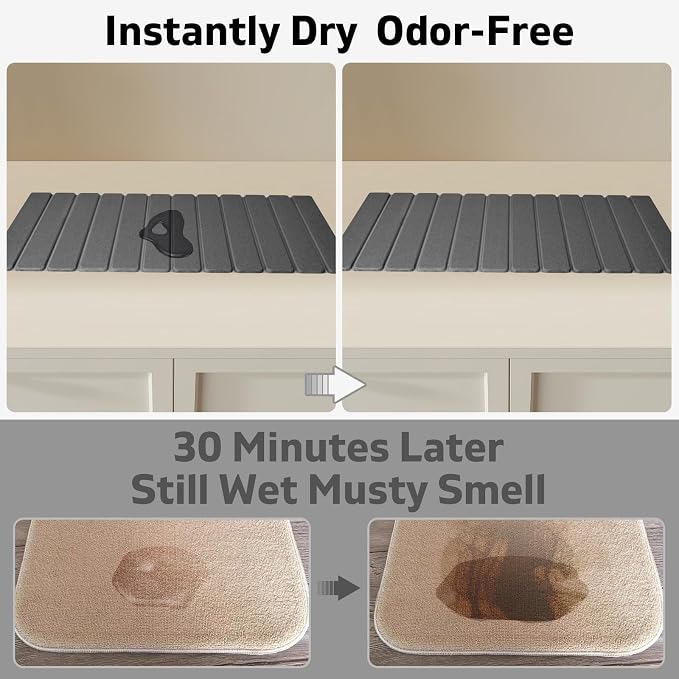 Foldable Stone Dish Drying Mat, 2 Pack Super Absorbent Diatomaceous Earth Bath Mat with Anti-Slip Base, Quick Drying Modern Mat for Bathroom Kitchen Counter
