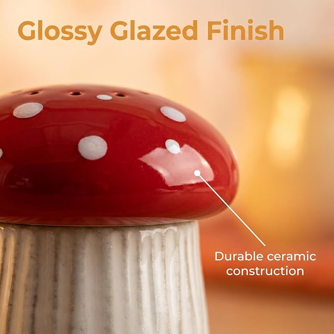 Ceramic Mushroom Microwave Steam Cleaner with Vented Lid for Easy Cleaning | Ceramic microwave steam cleaner with a vented lid uses heated vinegar steam to help loosen food residue for easier cleaning.