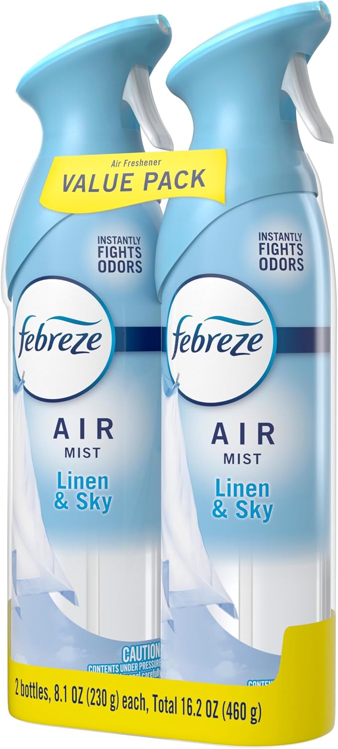 Febreze Air Mist, Air Freshener Spray, Odor Fighting Room Spray, Deodorizer for Home Bathroom Kitchen Office Apartment Dorm Room Classroom, Linen & Sky Scent, 8.1oz (Pack of 2)