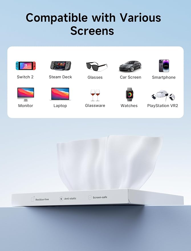 JSAUX 50 Pack Microfiber Cleaning Cloth (6x6 in) for Eyeglasses Lens Screen | Eye Glass Disposable microfiber clean cloth safe for Switch 2/camera/iPad/iPhone/phone/Steam Deck/TV screen/lens/glasses