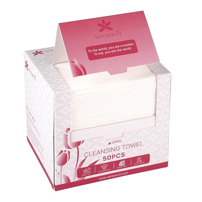 Mother's Day Box Disposable Face Towels XL, 50 Count | Mother's Day Packaging, Ultra Soft Facial Tissues for Sensitive Skin, Makeup Remover Dry Wipes, Gift for Mom