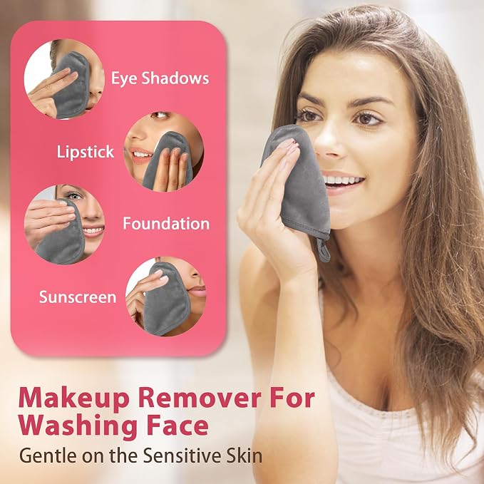Natwag Makeup Remover Cloth, 6" x 6" Make Up Towels Reusable Face Cloth for Washing Face, Makeup Remover Pads Microfiber Face Washcloth with Mesh Bag, Just Water, 12 Pack, Cool Grey