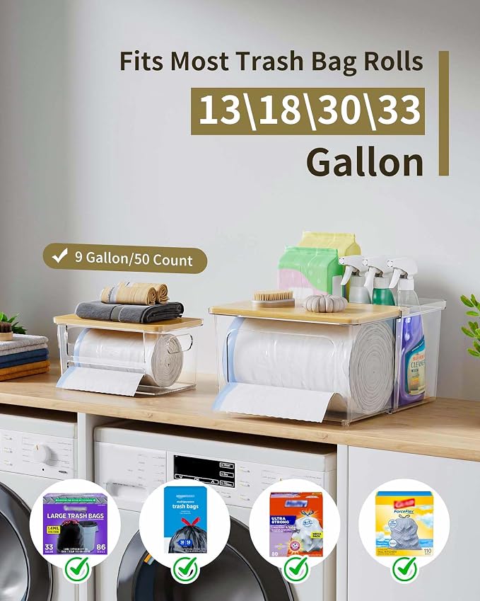 iCASA 3 in 1 Trash Bag Dispenser Holder Kitchen Under Sink Organizer | Garbage Bag Dispenser for 13/30/33 Gallon Bags, Clear Plastic Bins for Pantry, Laundry Room Organization and Storage