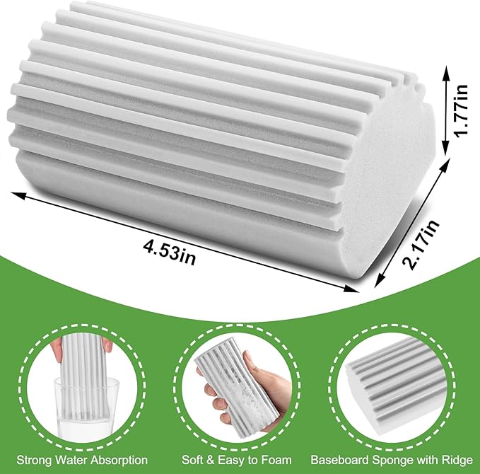 Jeymei Damp Clean Duster Sponge，8Pcs Grey Dust Sponge for Cleaning | Damp Dusting Sponge with Ridges,Baseboard Cleaning Tool,Reusable Wet Duster Sponge,Household Cleaning Sponges for Blinds