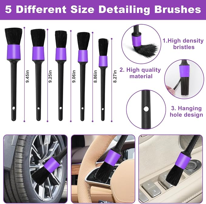 Windshield Cleaner Tool, 17Pcs Purple Car Interior Cleaning Kit, Detailing Kit Cleaner, Detailing Brush, Cleaning Gel, Inside Cleaning Supplies Accessories for Trucks, SUVs, RVs Window