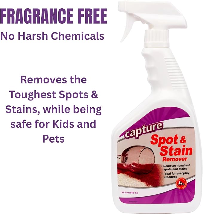 Capture Spot and Stain Remover Carpet - Dirt, Juice, Coffee, Wine, Food and Tough Rug Stains Eliminator - Couch, Sofa Cleaner and Stain Remover - Multi-Purpose Cleaning Essentials (32 oz) (2 Pack)