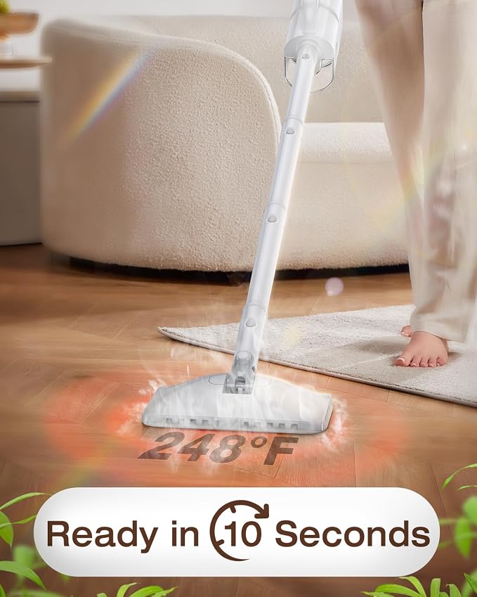 10-in-1 Steam Mop, Detachable Handheld Steam Cleaner for Multi-Surface | 350ml Tank,10s Heat-Up,248°F Steam Cleaner,2-Level Control,Swivel Head for Carpet,Floor,Tiles,BBQ grill,Car Accessories