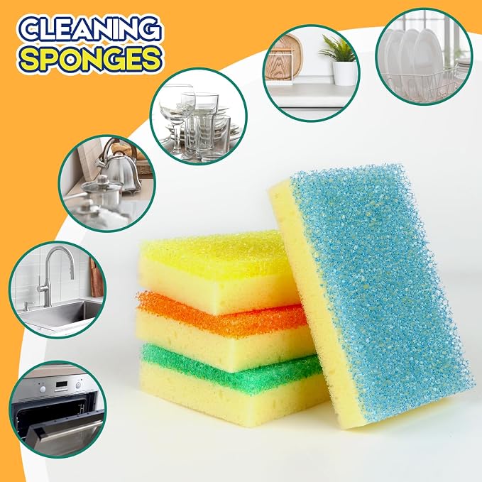 LAUNDRYLUX Scrub Sponge, Dual-Sided Temperature-Responsive Scrubber - Non-Scratch - Multipurpose Dish Sponges for Kitchens, Bathrooms, and Outdoor Use - 4 Pack