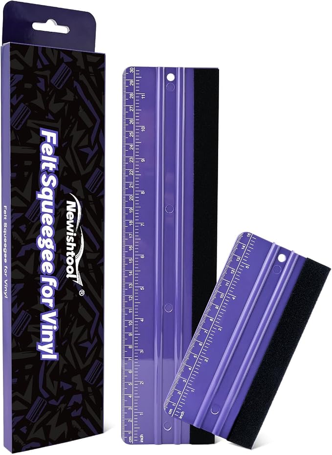 NEWISHTOOL 2 PCS Felt Squeegee for Vinyl, Purple Ruler Scraper, Two-Length | Vinyl Wrapping and Measuring, Carbon Fiber Car Wrap Application Tool, Window Tint PPF Installation Wallpaper Smoothing Tools