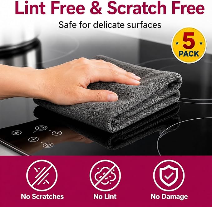 Magic Cleaning Cloth 5-Pack, Microfiber Cleaning Cloths 16x12 Inch, Lint Free Reusable Cleaning Rags for Glass, Window, Kitchen, Stainless Steel, Cars & Screens，15PCS