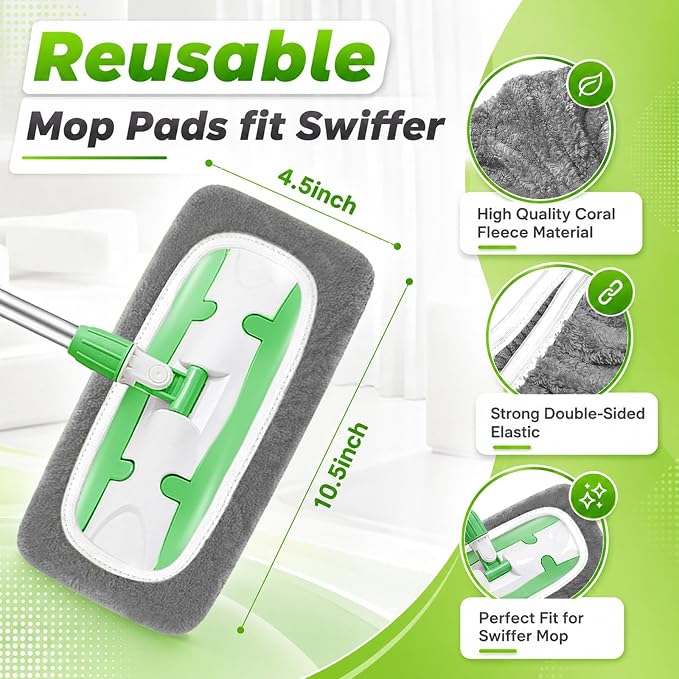 Reusable Mop Pads Compatible with Swiffer Sweeper Mop Cleaning Mop Pads Refill for Dry & Wet Sweeping for Multi-Surface/Hardwood Floor Cleaning (Grey)