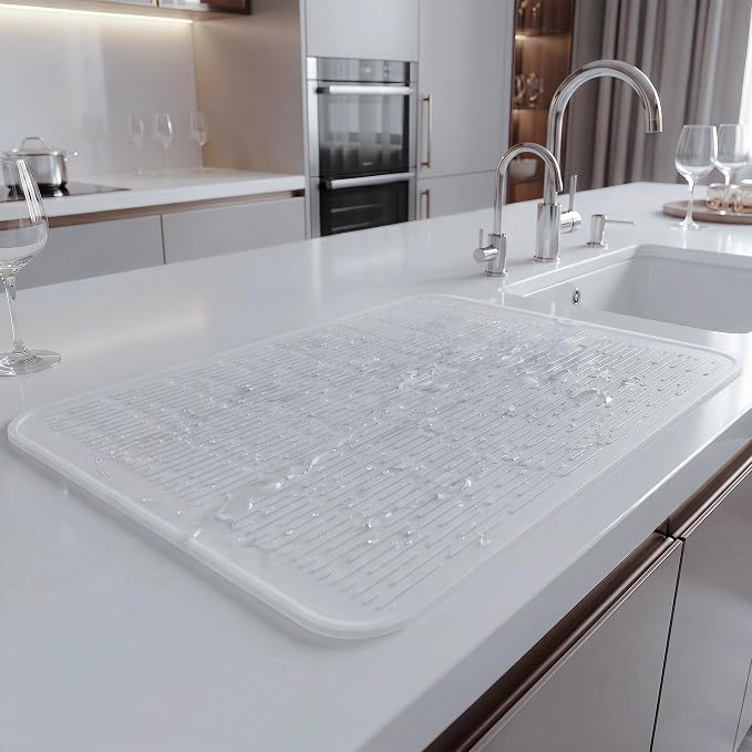 MicoYang Silicone Dish Drying Mat for Multiple Usage,Easy clean,Eco-friendly,Heat-resistant Silicone Mat for Kitchen Counter or Sink,Refrigerator or Drawer Liner Translucent 3XL 28 inches x 18 inches