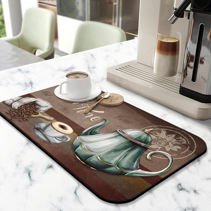 Coffee Bar Mat, 19inx12in, Absorbent, Anti-Slip, Fits Under Coffee Machine