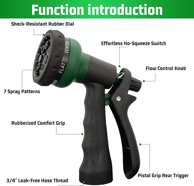 NEXCOVER Hose Nozzle 4PK, Garden Hose Nozzle with 7 Adjustable Watering Patterns, ABS Hose Nozzle Sprayer, Non-Slip Water Spray Nozzle for Watering Plants & Lawns, Cleaning, Washing Pets & Cars