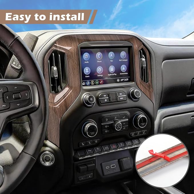 RT-TCZ for Silverado Dash Navigation Panel Trim Cover for Chevy Silverado 2019-2021 for GMC Sierra 2019-2022 Wood Grain Interior Accessories