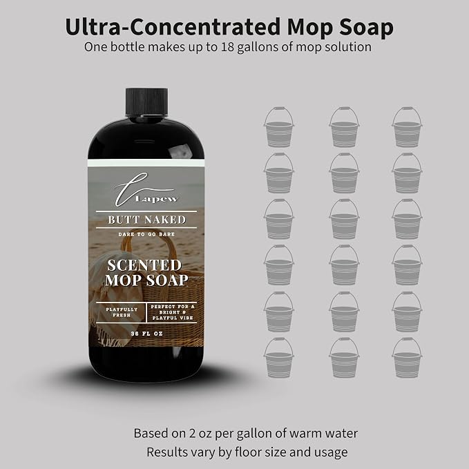 Lapew Butt Naked Scented Mop Soap - Luxury Floor Cleaner Concentrate for Mopping Tile, Laminate, Vinyl & Hardwood | Streak-Free, Low-Foam | 36 oz