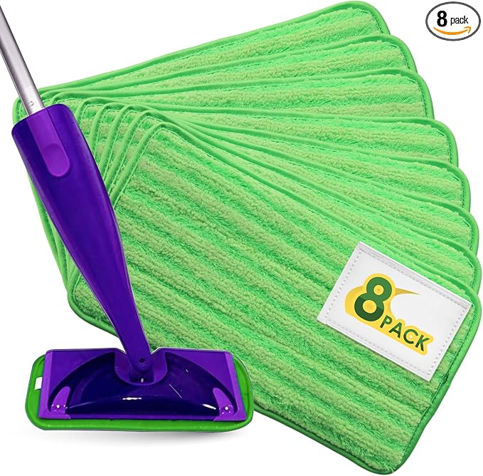 Reusable Floor Mop Pads - 8 Pack Swiffer Wet Jet Compatible Refills - Machine Washable, 12-inch Microfiber Mop Swiffer Wet Pads - Eco-Friendly Household Cleaning Supplies