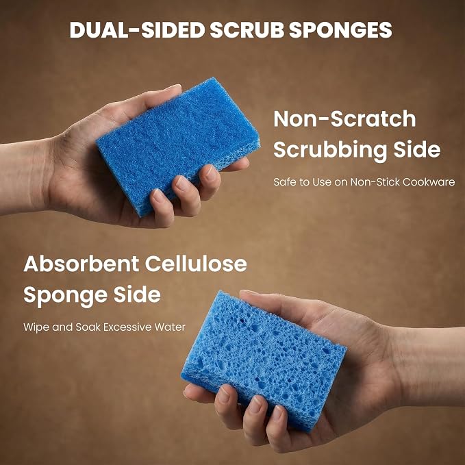 Metflavor Kitchen Sponges, 24 Count, Non-Scratch Scrub Sponge, Dual Sided Cleaning Sponges for Dishes, Kitchen, Bathroom