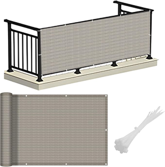 LOVE STORY 3' x 16' Balcony Privacy Screen Cover for Apartment, Beige-Grey | HDPE Fabric, 95% UV Block, Fence Cover for Patio Deck, Railing Screen for Porch, Privacy Protective, Custom Size Available