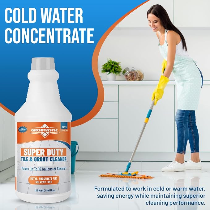 Super Duty Cleaner & Degreaser – Professional Tile & Grout Cleaner Concentrate – No Bleach, No Harsh Fumes, Non-Corrosive, Safe for Floors, Kitchen & Bathroom (32 oz)