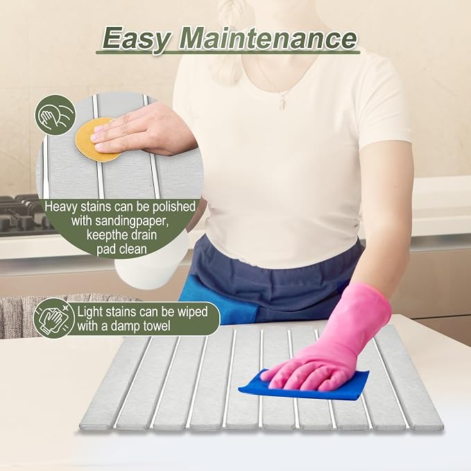Dish Drying Mat Large Stone Dish Drying Mat For Kitchen Counter Collapsible Quick-Drying Sleek Diatomaceous Versatile Stone Drying Mats For Cups Dishes Bottles Marble (gray, 16''X24'')