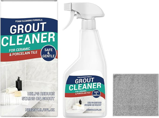 Grout Cleaner Spray 8 fl.oz, Foam for Ceramic & Porcelain Tile | Foam formula for tile grout, kitchen, bathroom & shower; helps remove stains & dirt; includes cleaning cloth; 8 fl.oz