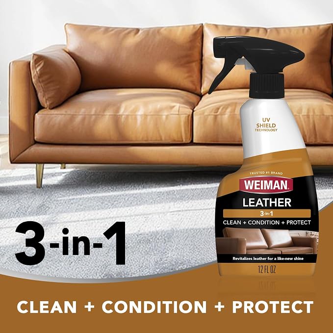 Weiman Leather Cleaner & Conditioner - Cleans, Restores & Protects Leather, UV Protection Prevent Cracking & Fading, For Car Seats, Sofas, Shoes, Bags & All Finished Leather Surfaces, 2 Pack