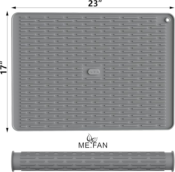 ME.FAN Silicone Dish Drying Mat for Kitchen Counter, Dish Drying Pad for Sink, Refrigerator or Drawer, Countertop Protection Pad XL - 23''×17'' - Grey