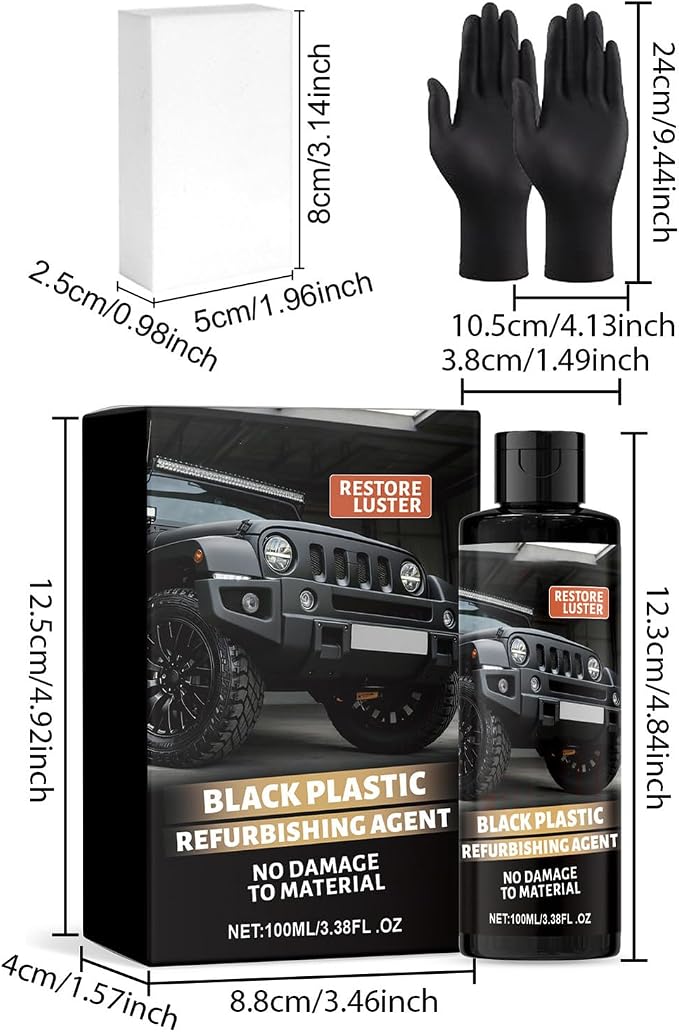 Black Trim Restorer 100ml Detailing | Oxidation Remover with Gloves and Sponge for Detailing Restoration Shine Interior Black Trim Dashboard