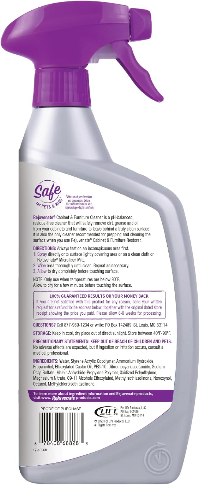 Rejuvenate Cabinet & Furniture Cleaner pH Neutral Streak and Residue Free Cleans Restores Protects, 24 Ounces, 6 Pack