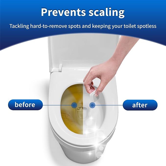 Toilet Bowl Cleaner Tablets, Leaves Bowl Sanitary, Freshens, Deodorizes, Descales & Repels Tough Stains, Helps Prevent Limescale Buildup, Safe for Septic Tanks, 24 Pack 1 Year Supply
