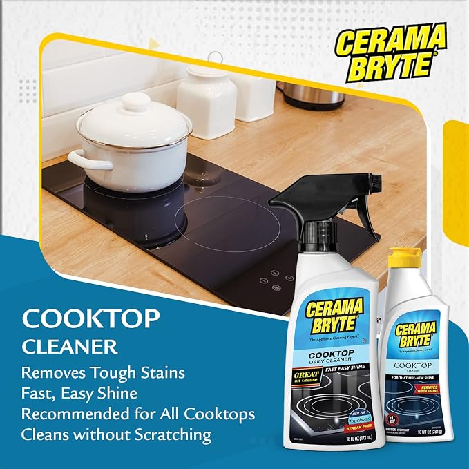 Cerama Bryte Cooktop Cleaner 10 oz & Daily Cooktop Spray 16 oz Combo