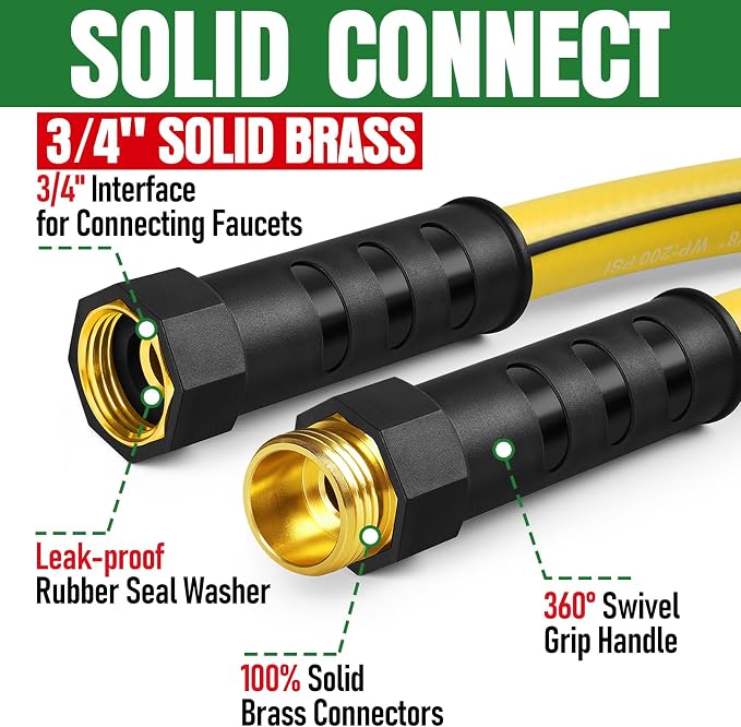 Garden Hose 75 ft x 5/8" with Nozzle, Water Hose Heavy Duty Flexible, Lightweight Kink-less Hybrid Hose with Swivel Handle, Male to Female Fittings