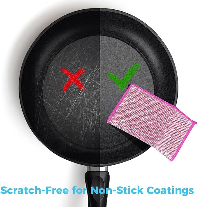 AIDEA Non Scratch Wire Dishcloth 24PK, Upgraded Wire Dishwashing Rag for Kitchen, Dual Sided, Dish Cloths for Washing Dishes, Cleaning Pads Steel Scrubber for Cookware, Sinks, Dishes, Stove Tops,7"×8"