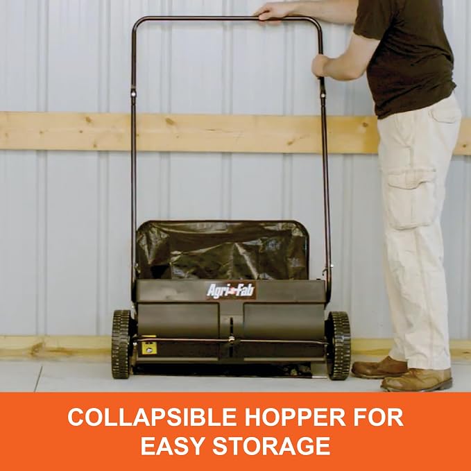 Agri-Fab 26 In Push Lawn Sweeper with 7 Cu Ft Hopper Bag, Adjustable Brush Height, Leaf and Grass Catcher for Small Yards